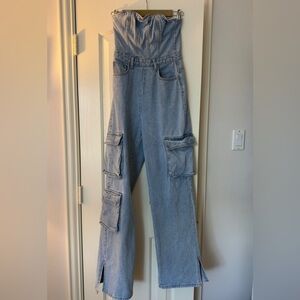 PrettyLittleThing Strapless Denim Jumpsuit